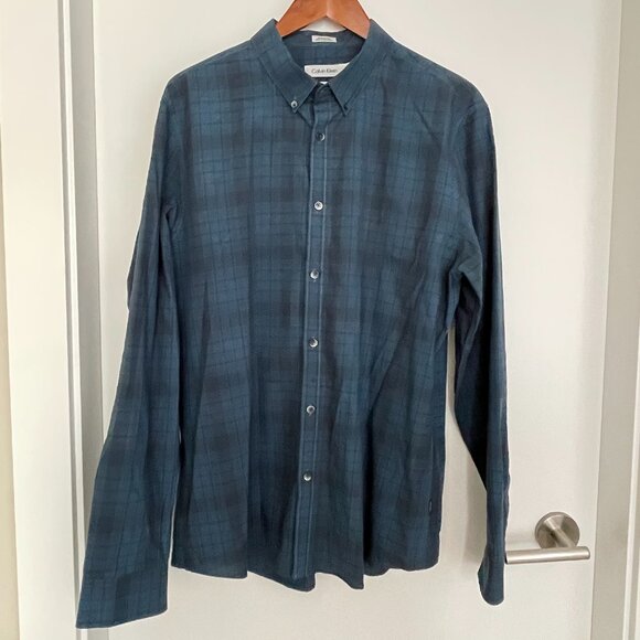 Calvin Klein Long Sleeve Button Down Slim Fit Cotton Shirt Blue La… - Picture 1 of 5